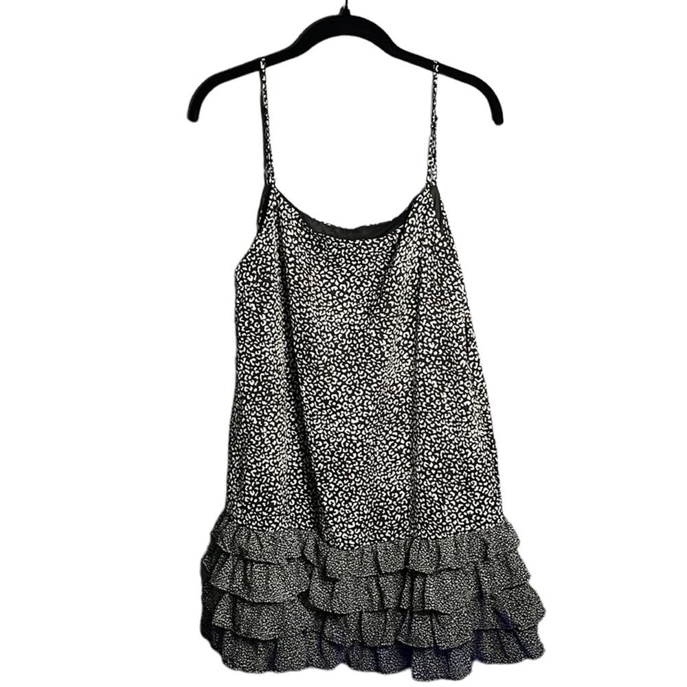 Hyvfe Black White Leo Print Ruffle Bottom Spaghetti Strap Dress Small